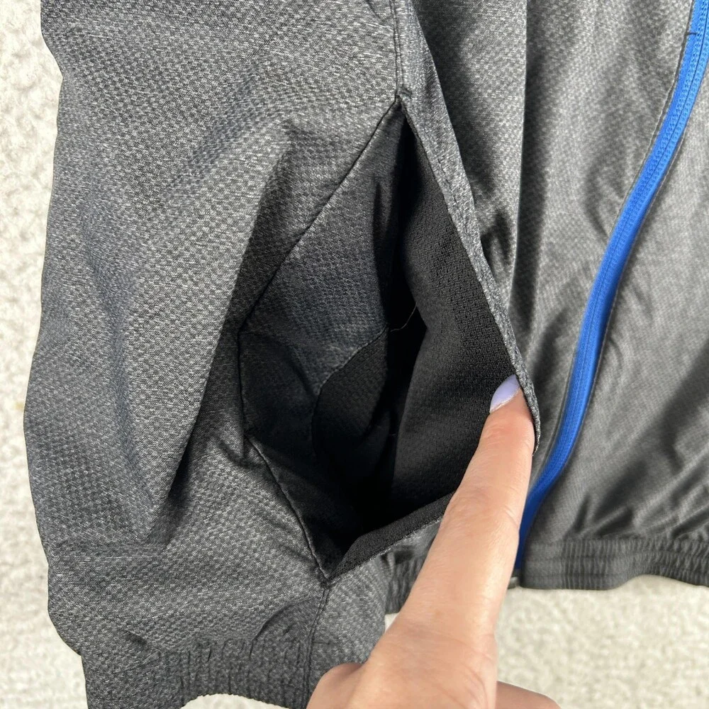 Adidas Jacket Mens Medium Blue Gray Hooded 3 Stripes Windbreaker Zip Up Athletic